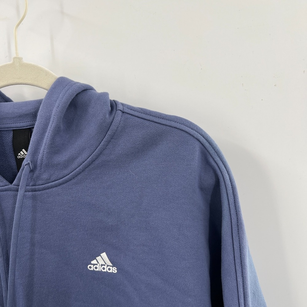 Adidas Periwinkle Cropped Hoodie Hem Detail pullover lounge casual sporty top S - Picture 3 of 10